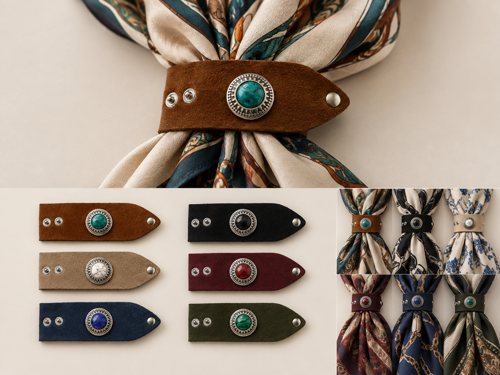 Ferma foulard in pelle, camoscio